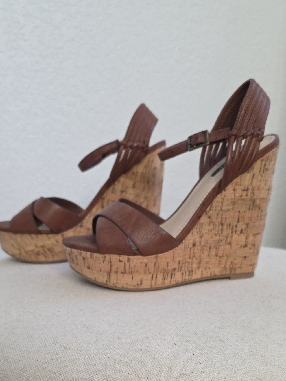 Wedge Sandals - Brown Leather Platform Heel Size 5.5